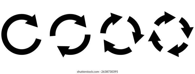 Circle arrow icon set. Symbol of reload, refresh, loading, recycle and repeat. Interconnecting round arrow vector icons set. Work in progress sign. circular arrow icon, refresh, reload. Set of circle.