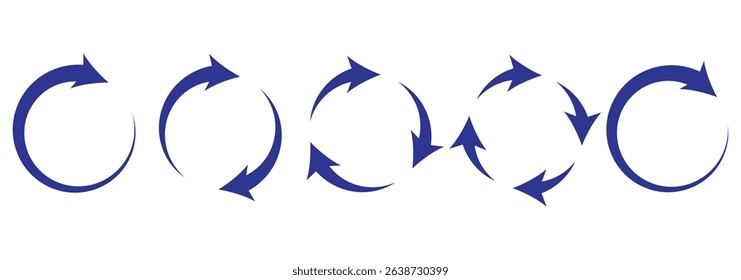 Circle arrow icon set. Symbol of reload, refresh, loading, recycle and repeat. Interconnecting round arrow vector icons set. Work in progress sign. circular arrow icon, refresh, reload. Set of circle.