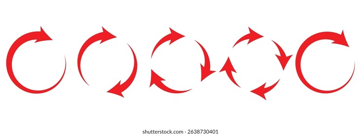 Circle arrow icon set. Symbol of reload, refresh, loading, recycle and repeat. Interconnecting round arrow vector icons set. Work in progress sign. circular arrow icon, refresh, reload. Set of circle.