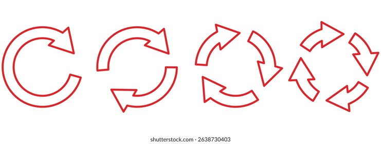 Circle arrow icon set. Symbol of reload, refresh, loading, recycle and repeat. Interconnecting round arrow vector icons set. Work in progress sign. circular arrow icon, refresh, reload. Set of circle.