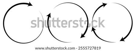 Circle arrow icon set. Symbol of reload, refresh, loading, recycle and repeat. Set of circle arrows rotating, different circular arrows of black color isolated. 
