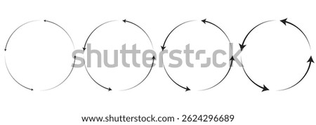 Circle arrow icon set. Symbol of reload, refresh, loading, recycle and repeat. Interconnecting round arrow vector icons set. Work in progress sign. One, two, three, four, five, six arrow in the loop.