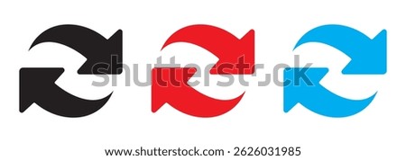 Circle arrow icon set. Symbol of reload, refresh, loading, recycle and repeat. Interconnecting round arrow vector icons set. Work in progress sign. One, two, three, four, five, six arrow in the loop.