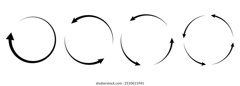 Ícone Circular Seta definir ilustração vetorial, atualizar, repetir, recarregar, Conjunto de setas circulares girando, setas circulares diferentes de cor preta isolada, sinal de reciclagem. design eps 10