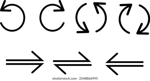 Ícone Circular Seta define ilustração vetorial, atualizar, recarregar.Atualizar. Recarregar o vetor de ícones. Ícone de setas editáveis de transferência de dados de vetor. Preto, estilo de linha. Conjunto de ícones de transferência de dados.