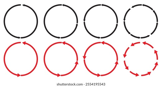 Circle Arrow icon set vector illustration, refresh, reload, Set of circle arrows rotating, different circular arrows of black color isolated, recycle sign, Arrow clock wise rotating symbol, arrow sign