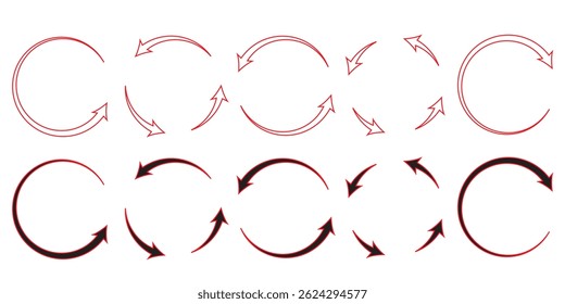 Ícone Circular Seta definir ilustração de vetor, atualizar, recarregar, Conjunto de setas circulares girando, setas circulares diferentes de Cor de variedade isolada, sinal de reciclagem, sinal de seta e símbolo.
