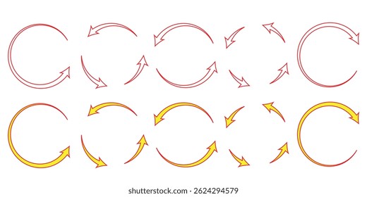 Ícone Circular Seta definir ilustração de vetor, atualizar, recarregar, Conjunto de setas circulares girando, setas circulares diferentes de Cor de variedade isolada, sinal de reciclagem, sinal de seta e símbolo.