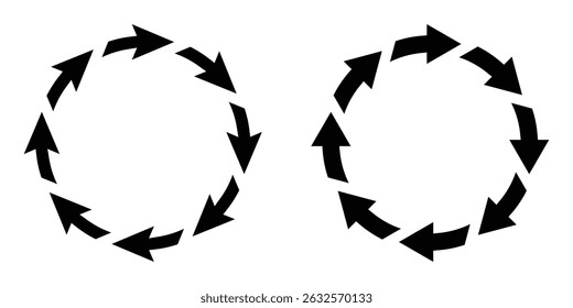 Ilustración vectorial de conjunto de iconos de flecha de círculo. Icono de flecha circular negra, refrescar, recargar el símbolo de icono de flecha. EPS 10