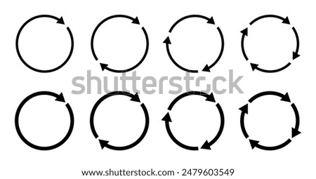 Circle Arrow icon set vector illustration, refresh, reload, Set of circle arrows rotating, different circular arrows of black color isolated, recycle sign, Arrow clock wise rotating symbol, arrow sign