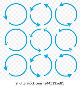 Circle arrow icons set. Reiteration or renewal symbol. Vector illustration isolated on transparent background