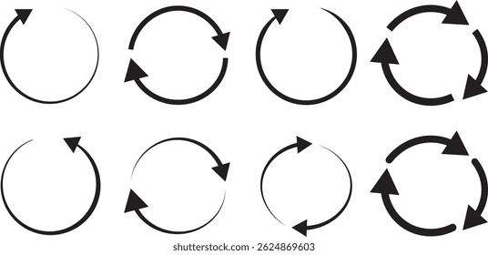 circle arrow icons vactor set. Circular arrow editable stroke outline icon. circular arrow icon. Modern flat simple arrows isolated illustration.