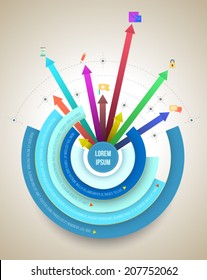 Circle and arrow with icons vector. Can use for business concept or object printing and web, Circle level, arrow long.