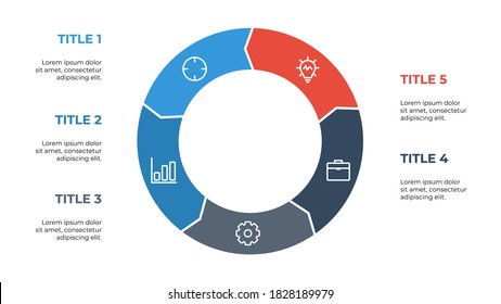 Circle Arrow Infographic Element Layout Template Design, 5 Points, Options. Processes, List, Diagram, Chart, Workflow.