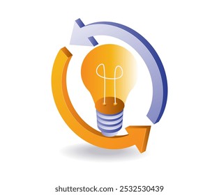 Kreis Pfeil Glühbirne isometrische Idee Illustration