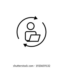 Circle arrow line icon with people and laptop. Business online symbol. business infinity. simple illustration mobile concept app line icon and web design. Editable stroke. Design template vector