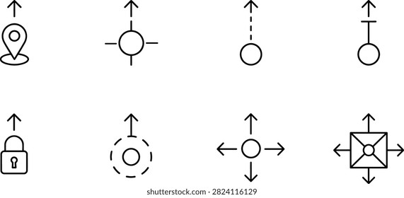 Circle and arrow line icon set with simple navigation symbols for interface and graphic design
