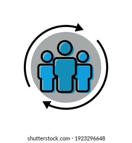 Circle Arrow Lineal Color Icon With People. Business Symbol. Simple Illustration Mobile Concept App Line Icon And Web Design. Editable Stroke. Design Template Vector