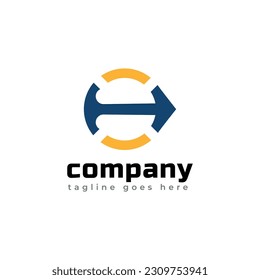 Logo de la flecha circular arriba. Icono de flecha fuera de caja aislado en fondo negro. Usable para Logos de Negocios y Tecnología. Elemento de plantilla de diseño de logotipo de vectores planos.