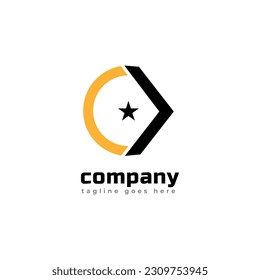 Circle Arrow Up Logo. Arrow Out of Box Icon isolated on Black Background. Usable for Business and Technology Logos. Flat Vector Logo Design Template Element.