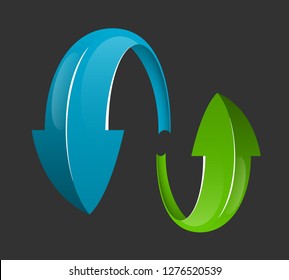 Circle arrow ribbon button. Direction round banner shape. Trend arrow stripe form flat icon. Index location button. Pointer position. Vector simple arrows