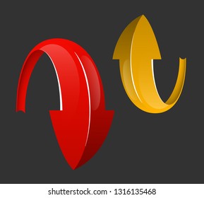 Circle arrow ribbon button. Direction round banner shape. Trend arrow stripe form flat icon. Index location button. Pointer position. Vector simple arrows