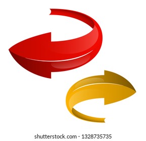 Circle arrow ribbon button. Direction round banner shape. Trend arrow stripe form flat icon. Index location button. Pointer position. Vector simple arrows