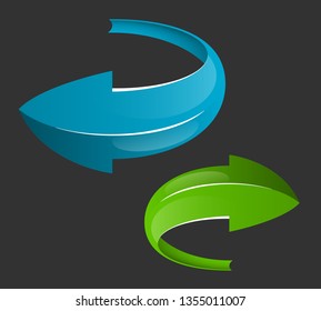Circle arrow ribbon button. Direction round banner shape. Trend arrow stripe form flat icon. Index location button. Pointer position. Vector simple arrows