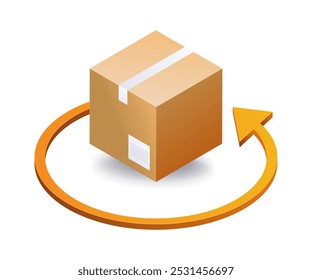 Circle arrow rotation with cardboard package goods