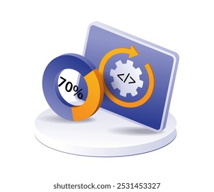 Rotação de seta circular com código de programa no monitor ipad