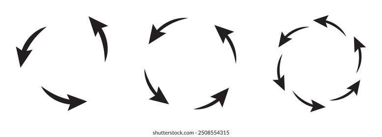 Circle arrow. Round arrow icon set. Reset vector arrows. Repeat sign isolated on white background. Cycle symbol. Black arrows