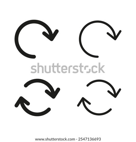 Circle arrow. Round arrow icon set. Reset vector arrows. Repeat sign isolated on white background. Cycle symbol. Black arrows 