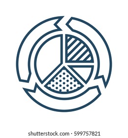 Circle Arrows around Pie Chart vector icon in meaning Worldwide Statistics