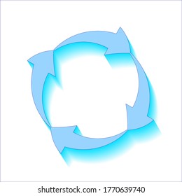 Flechas de círculo y sombra azul sobre fondo blanco, signo de diseño, ilustración vectorial