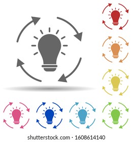 Circle, arrows, bulb, initiator in multi color style icon. Simple glyph, flat vector of business icons for ui and ux, website or mobile application