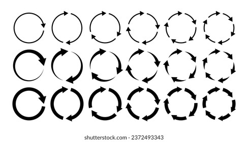 Circle arrows. Circular process, rotate infographic element. Round step loop, sync loading arrow symbol. Rotation option editable stroke vector recycle refresh signs. Circulation and dynamic movement