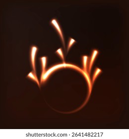 circle with arrows , decorative  glow warm light effect Isolated in deep brown background 