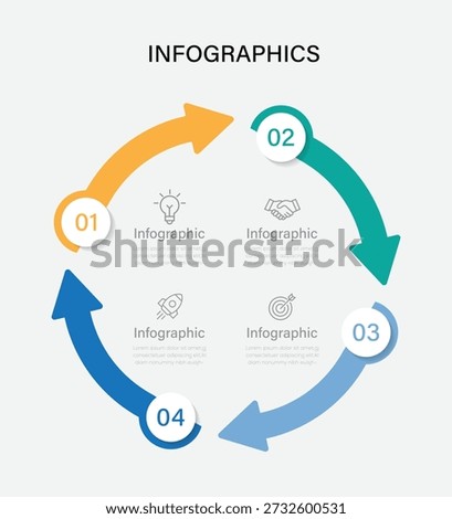 Circle arrows diagram infographic set. Circular arrows with 4 steps, options. Process chart, cycle diagram for business presentation, report, brochure.c