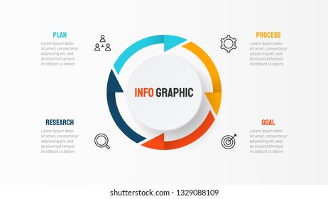 Circle arrows element for infographic with thin line icons. Business concept with 4 options, parts, steps or processes. Vector template.