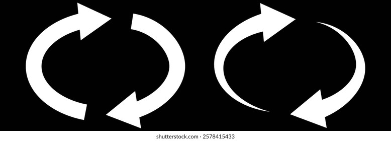 Circle arrows icon. Black color, different thickness. Recycle icon set, refresh, repeat, Vector illustration. Stock image. Interconnecting round arrow vector icons set. Work in progress sign. EPS 10