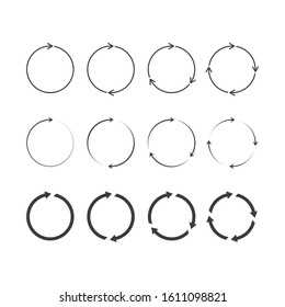 Circle Arrows Icon Isolated On White Background. Set Of Black Round Arrow In Flat Style. Pictogram Refresh Reload Rotation Loop Sign. Vector Illustration EPS 10.