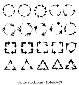 circle arrows icon, pictogram refresh reload rotation loop, signs of recycling. vector set 