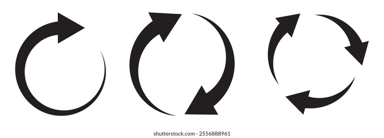Circle arrows icon set. different circular arrows of black background.