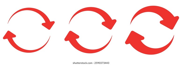 Circle arrows icon set. different circular arrows of white background. Red color, different thickness. Recycle icon set, refresh, repeat, Vector illustration.