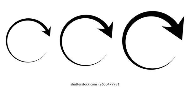 Circle arrows icon set. Different circular arrows icon,  different thickness. rotate arrow icon sign and symbol, Vector illustration. 