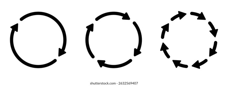 Circle arrows icon set. different circular arrows of white background. Black recycle icon set, refresh, repeat, Vector illustration. EPS 10