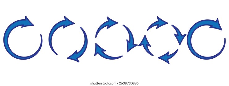 Circle arrows icon set. different circular arrows of white background. Black color, different thickness. Recycle icon set, refresh, repeat, Vector illustration. Stock image.  cycles, processes. 