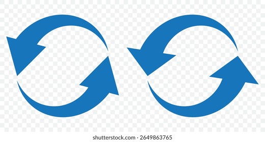 Circle arrows icon set. different circular arrows on Transparent Background. Blue color, different thickness. Recycle icon set, refresh, repeat, Vector illustration. Stock image. design. EPS 10.