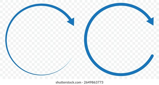 Circle arrows icon set. different circular arrows on Transparent Background. Blue color, different thickness. Recycle icon set, refresh, repeat, Vector illustration. Stock image. design. EPS 10.