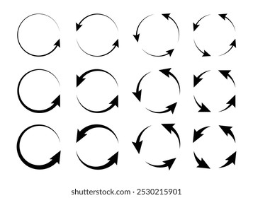 Círculo com ícone de setas definido para repetir, girar, atualizar, recarregar e atualizar ilustração de vetor de símbolo. Atualizar vetor de ícone. Recarregar o vetor de ícones. Ícone Atualizar.